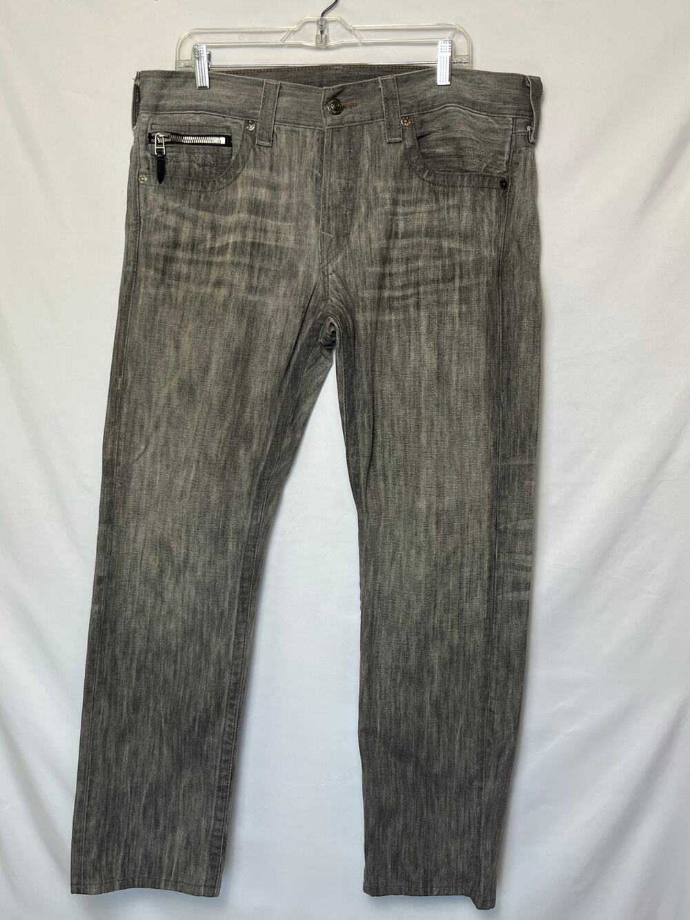 True Religion Men’s Size 36 Gray Denim Button Fly Straight Leg Jeans M05T6U50
